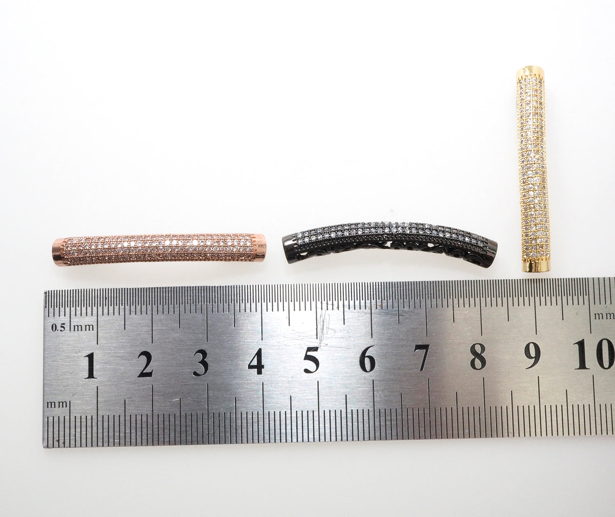 Clear CZ Pave Half Full Pave Bar Tube Connector, CZ Pave Connector, Gold/Rose Gold/Black/Silver Spacer Tube, 5x40mm,sku#G399