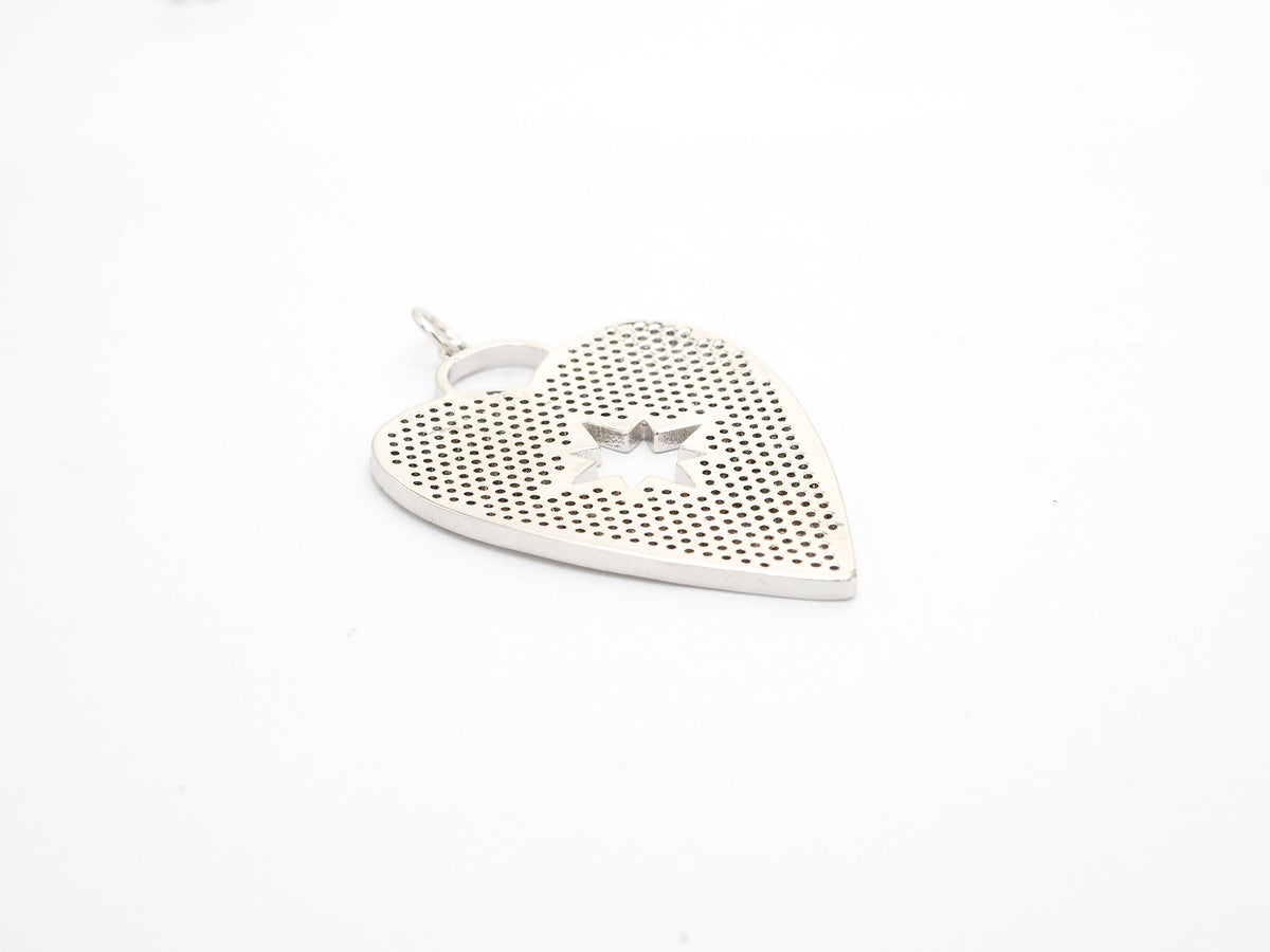 CZ Micro Pave Heart Pendant/Focal with Hollow out Star, Cubic Zirconia Large Heart Pendant Charm,48x33mm,sku#F519