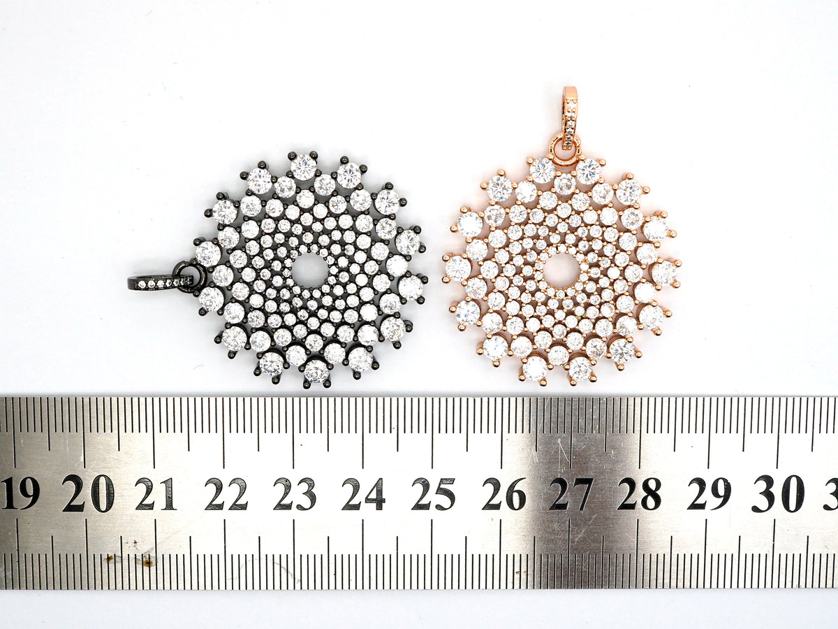 40mm Large CZ Micro Pave Shiny Radial Flower Pendant/Charm, Cubic Zirconia Paved Charm, Filigree Necklace Bracelet Charm Pendant,sku#F506