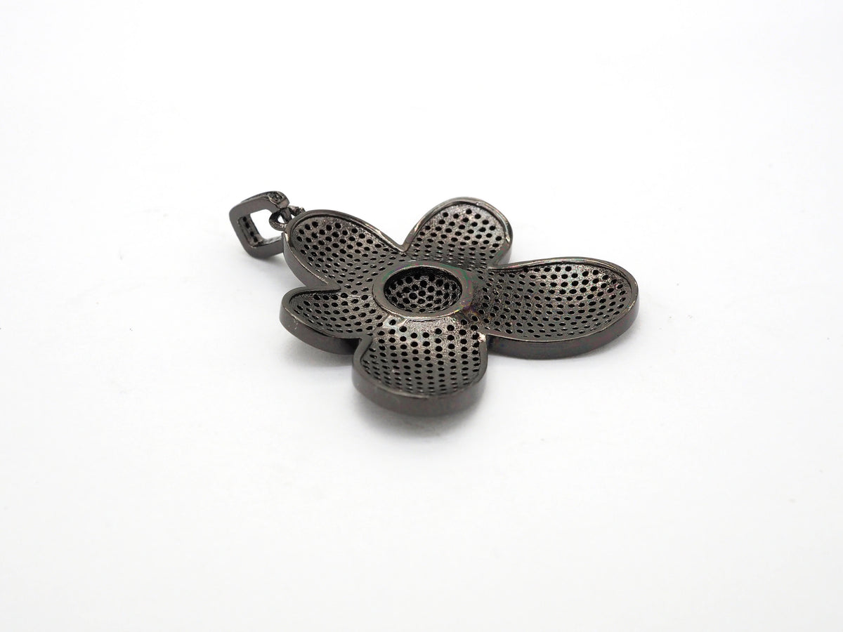 Black CZ Pave On Black Micro Pave Flower Charm Beads, Cubic Zirconia Paved Flower Charm,28x29/36x37mm, sku#F542