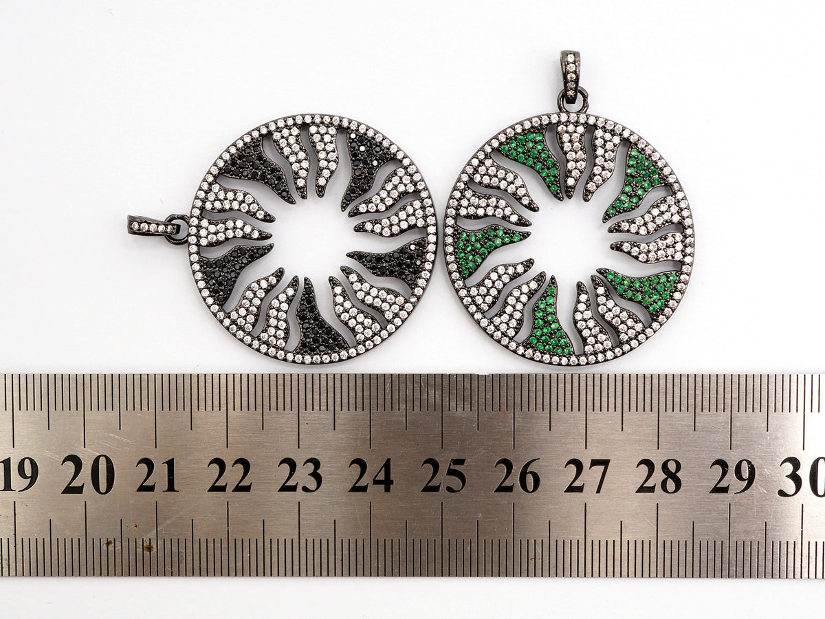 Large CZ Micro Pave Hollow out Flower/Flame Pendant/Charm,Green/Black/Fuchsia/Cobalt Cubic Zirconia Pendant, Black plated, 38mm, sku#F496C