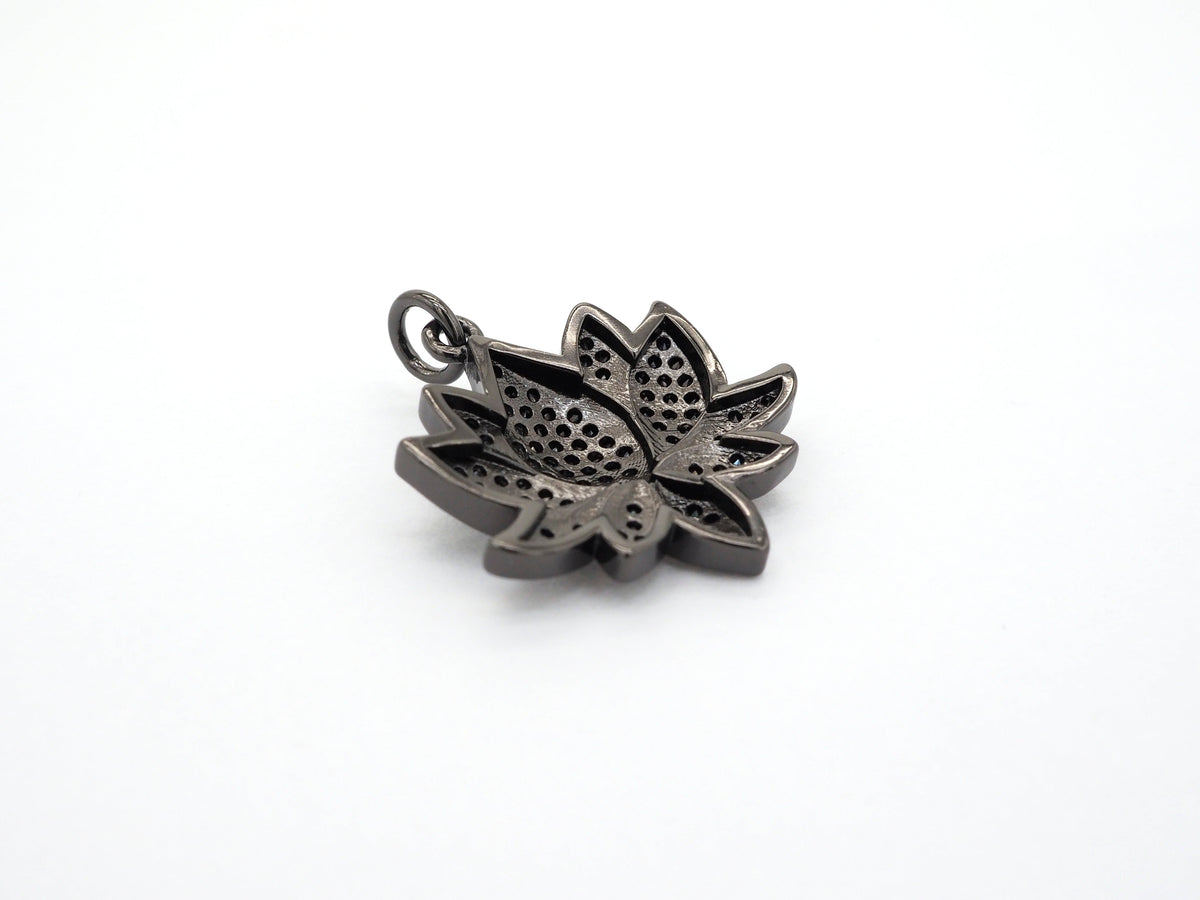 Black CZ Pave On Black Micro Pave Lotus Pendant/Charm,Cubic Zirconia Pendant,Fashion Jewelry Findings, 25x25mm, sku#F530