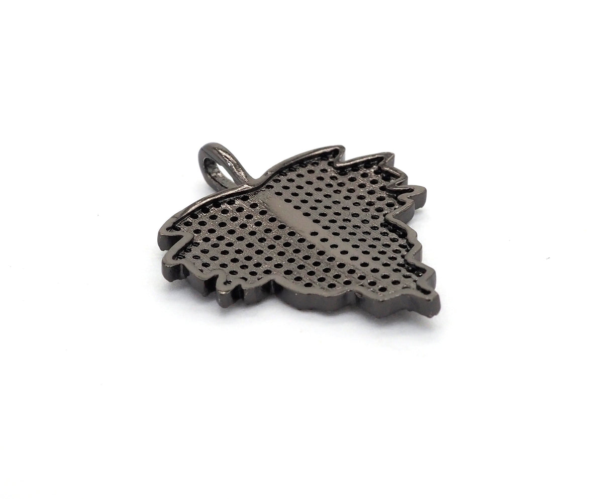 Black CZ Pave On Black Micro Pave Leaf Pendant/Charm,Cubic Z