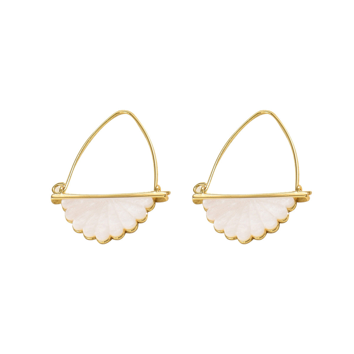 Womens Fan-Shaped Ear Studs With Mother-of-Pearl Inlay