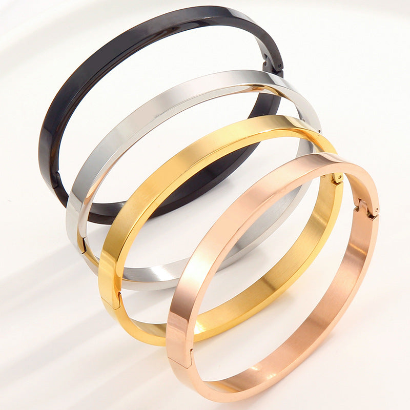 Glossy Buckle Stainless Steel Rose Gold Titanium Couple Female Bracelet
