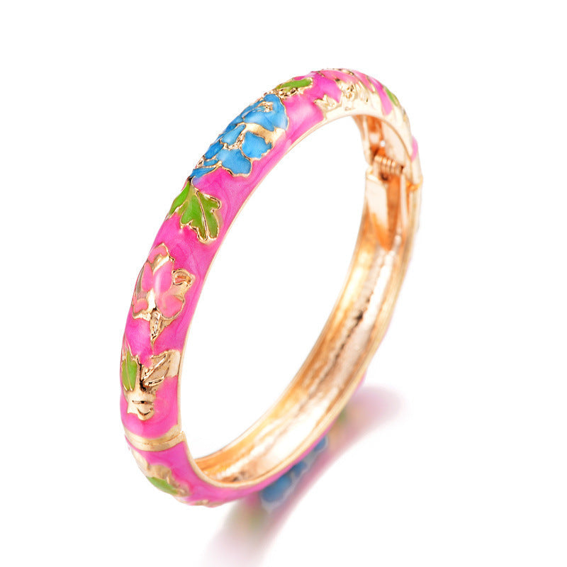 Women's Cloisonne Fine Peony Enamel Ethnic Style Bracelet