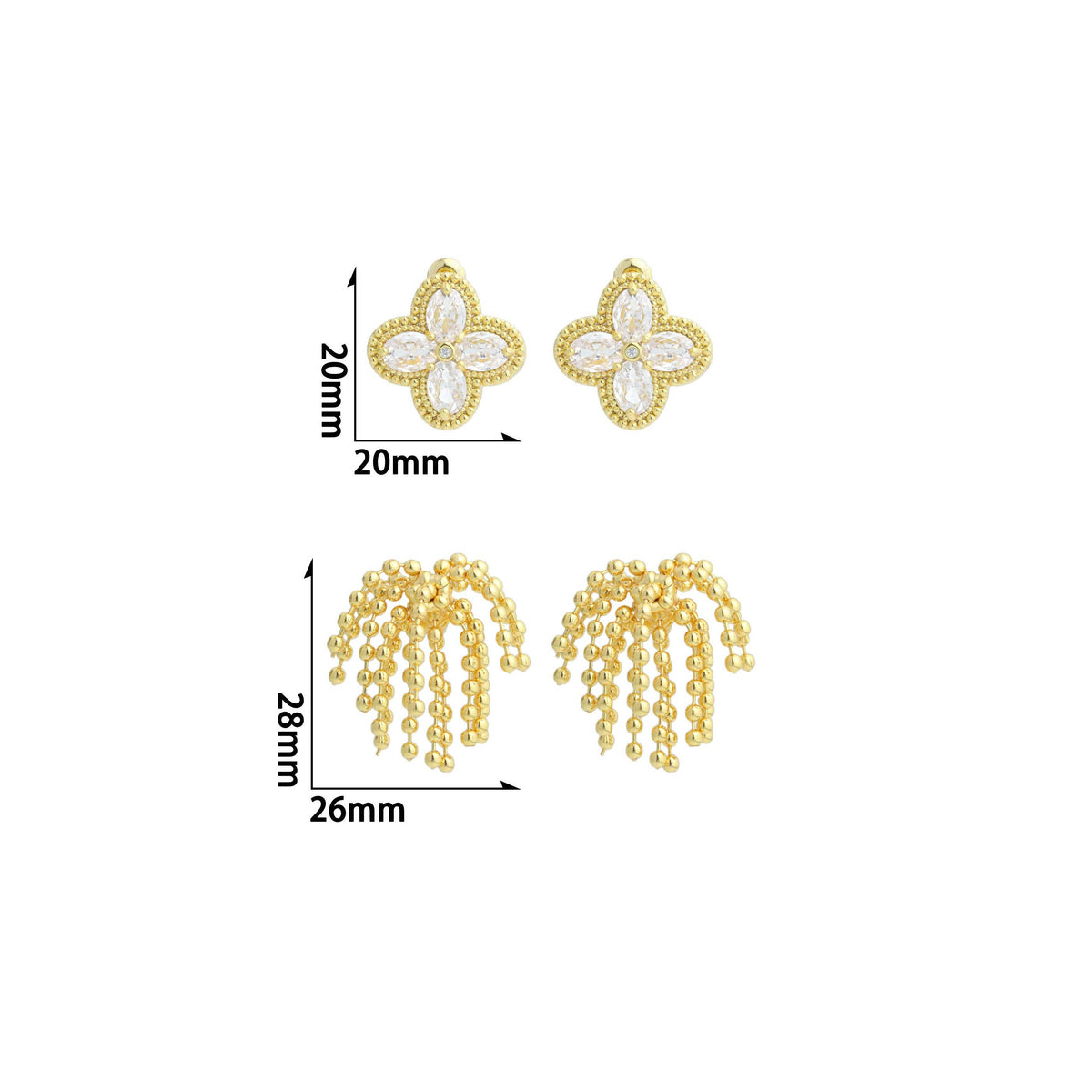 Gold Silver Flower Ball Tassels Earrings, Sku#O124