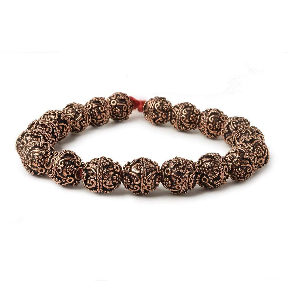 10mm Antiqued Copper Beads Roval Victorian Swag 8 inch 18 pcs