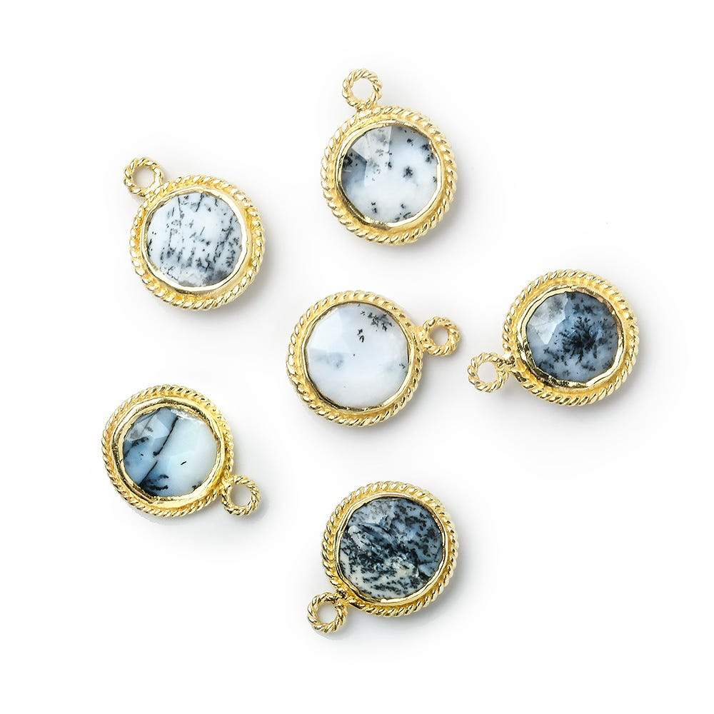 10mm Vermeil Rope Bezel Dendritic Opal Coin Pendant 1 piece
