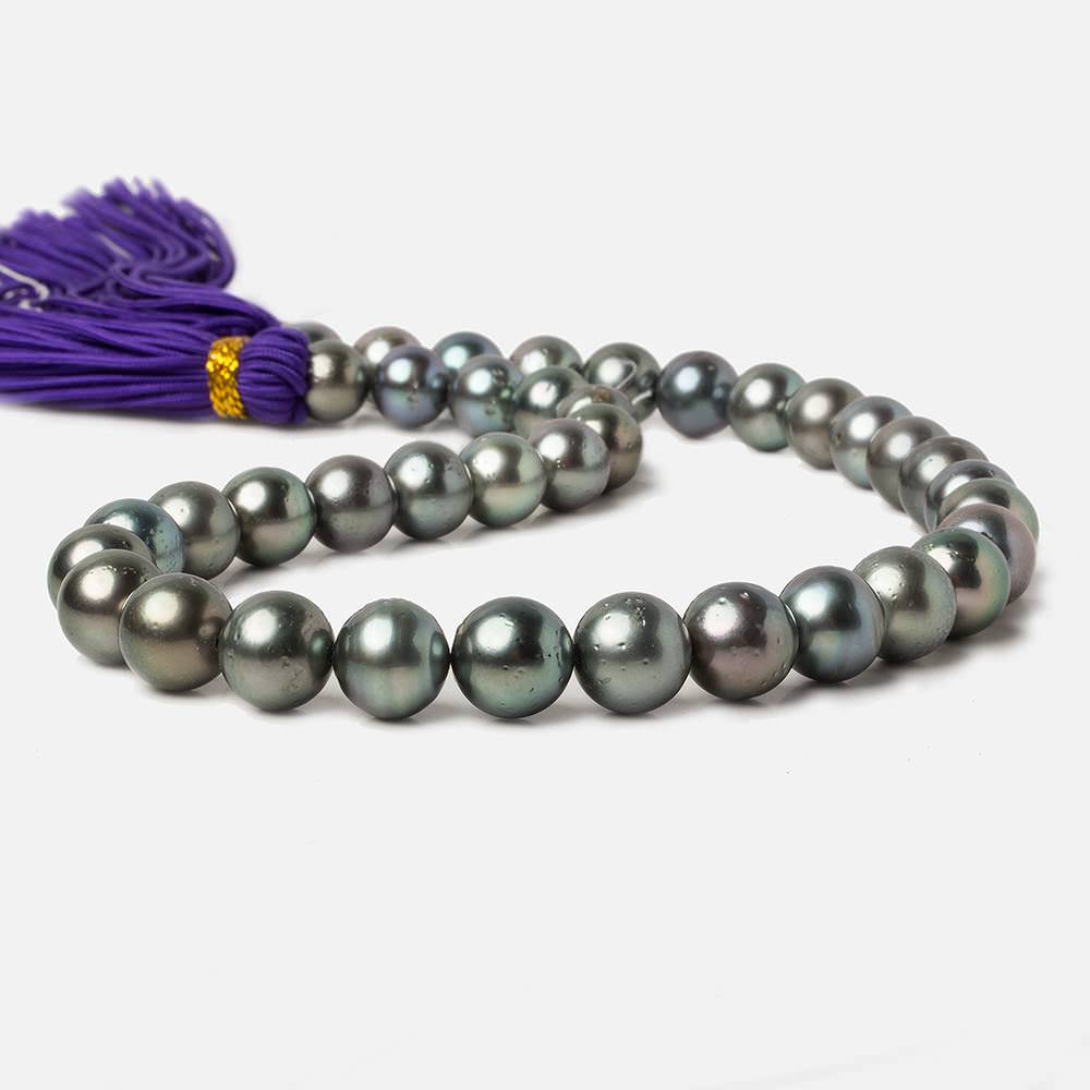 10x10-11.5x11.5mm Silver Peacock Tahitian Round Saltwater Pearls 16 inch 38 pieces A
