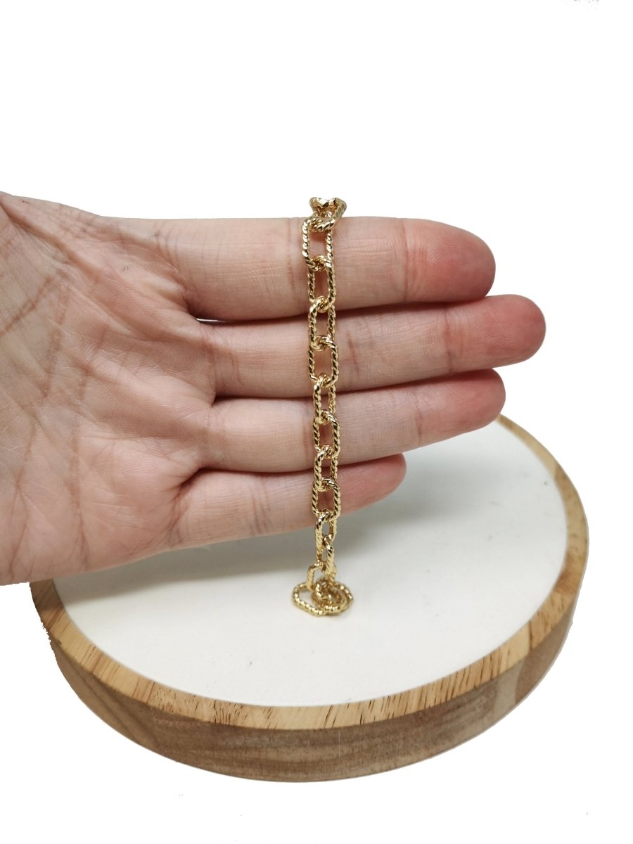 10x6mm 24k Gold Filled Paper Clip Chain Twisted Texturized Tubed Chain, Elongated Oval Chain by Yard for Necklace Bracelet Supply | ROLL-088
