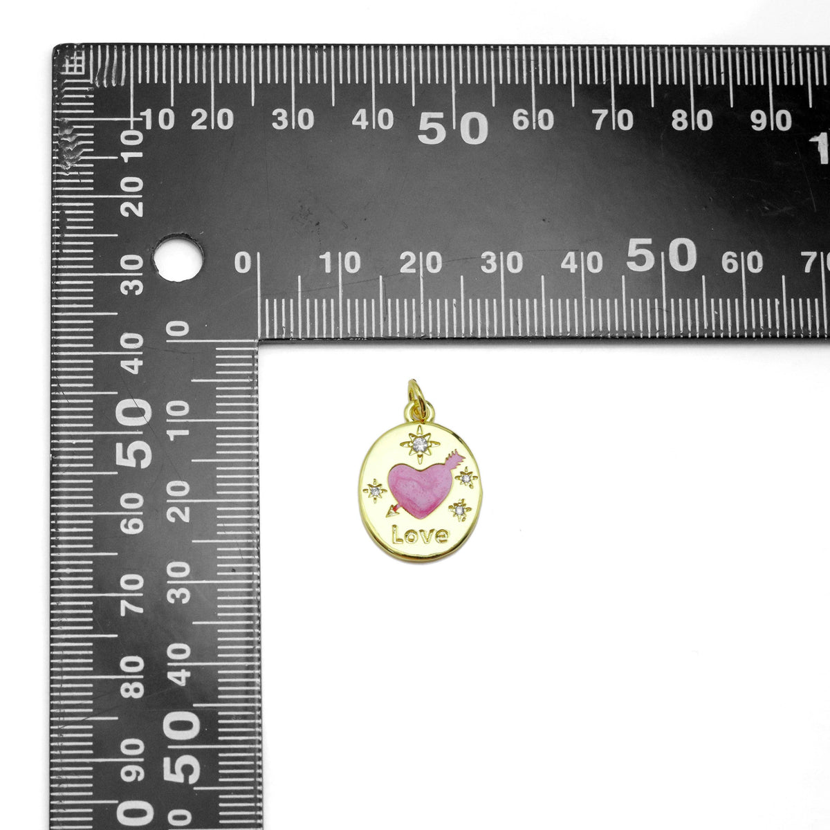 CZ Pink Heart Love Oval Charm, Sku#LX508
