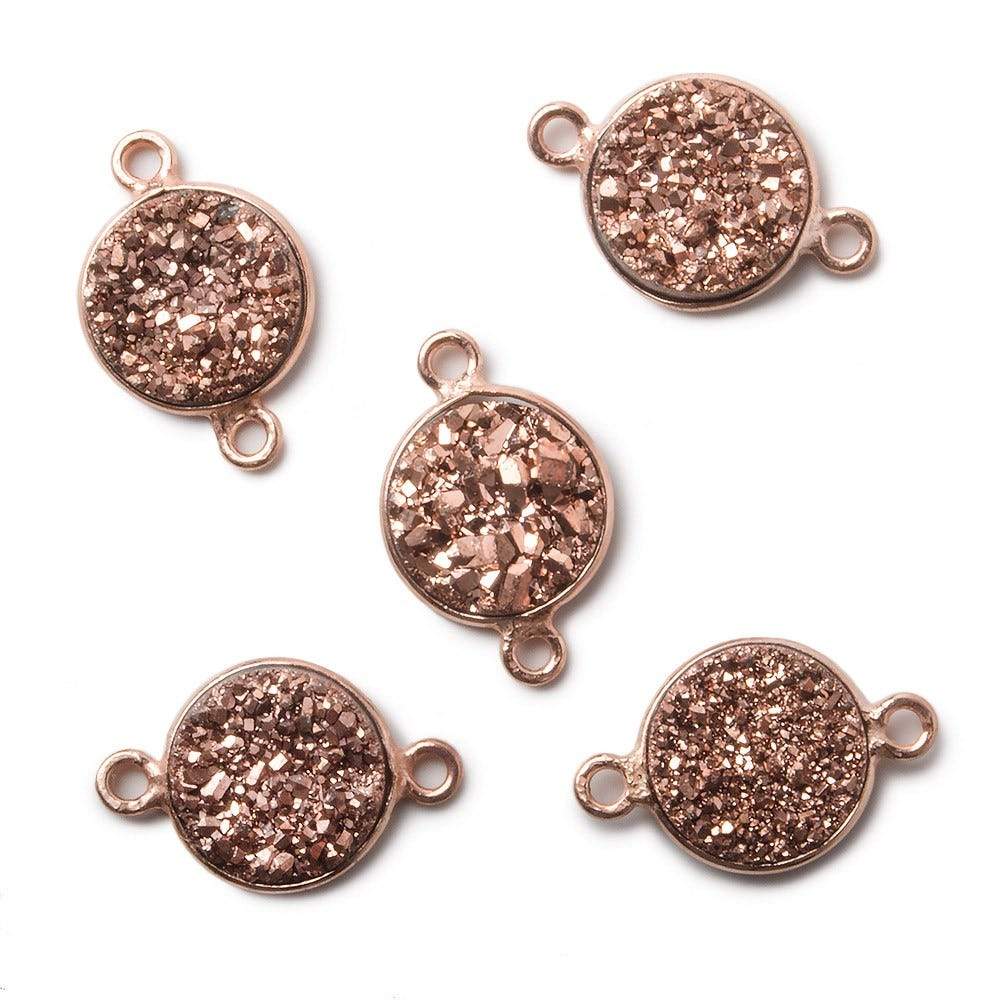 11mm Rose Gold Bezel Metallic Rose Drusy Coin Connector 1 piece