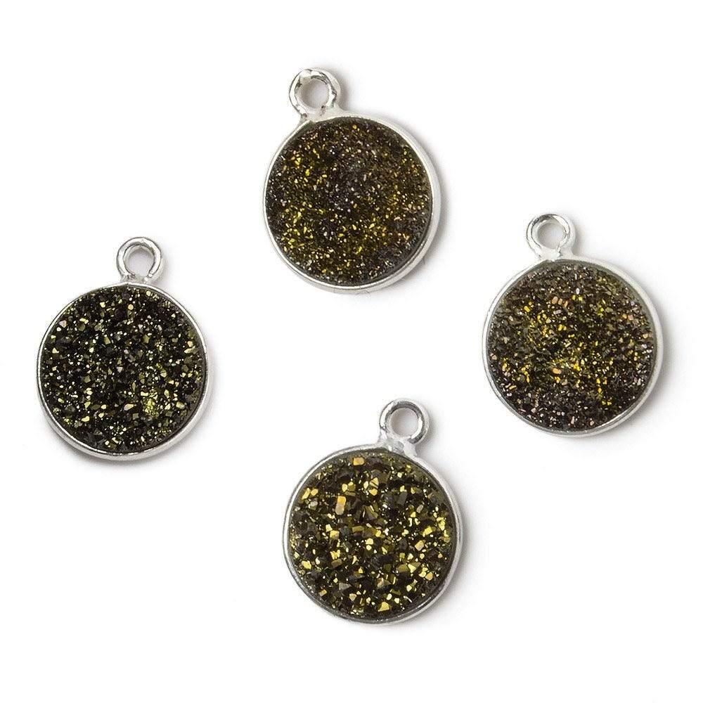 11mm Silver .925 Bezel Metallic Bronze Drusy Coin Pendant 1 piece