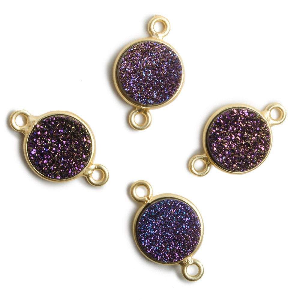 11mm Vermeil Bezel Mystic Peacock Drusy Coin 2 ring Connector 1 piece