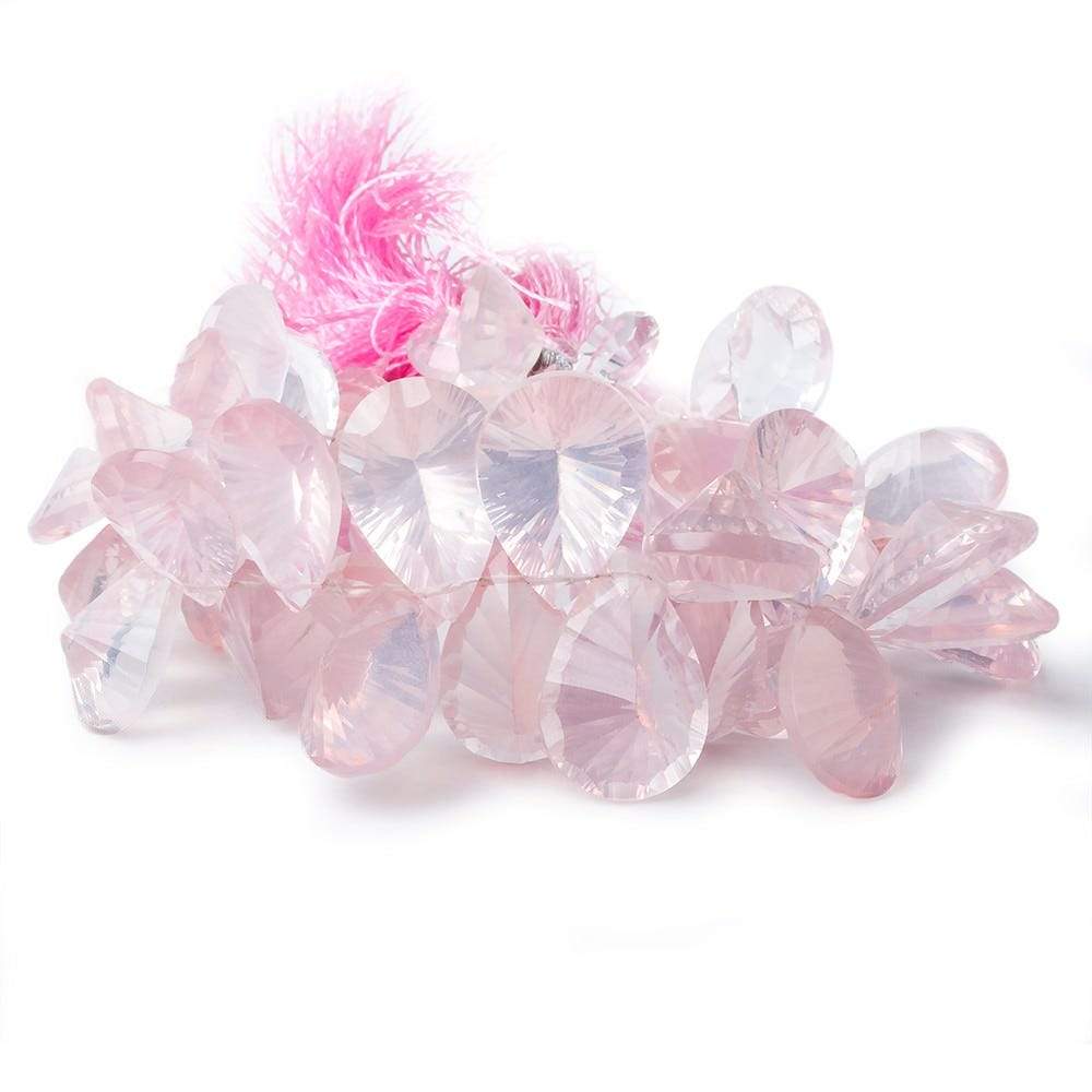 11x7-18x12mm Rose Quartz Pavilion Facet Pear Briolette 7.5 inch 46 Beads AAA