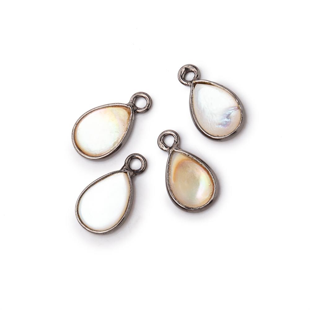 11x8mm Black Gold Bezel Mother of Pearl Pear Focal Pendants Set of 4 pieces
