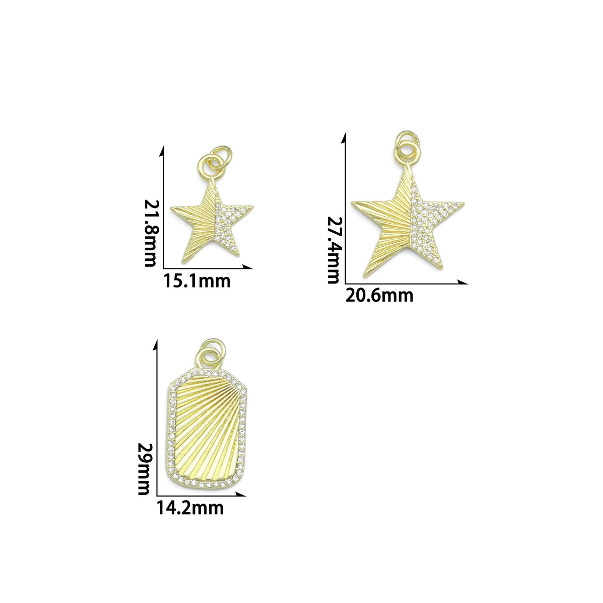 Clear CZ Radical Line Star Dogtag Rectangle Charm Pendant,Sku#LK1255