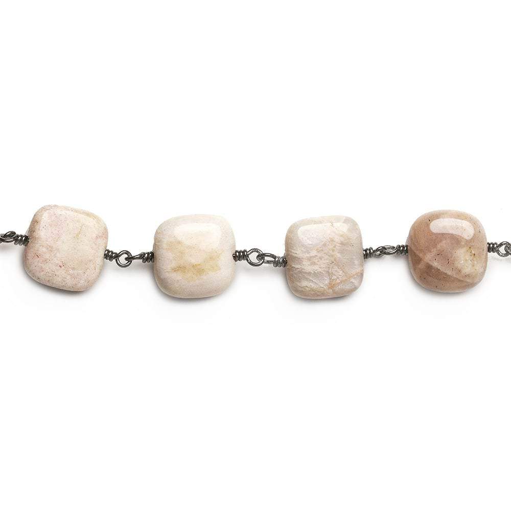 12mm Sunstone plain cushion Black Gold Chain by the foot 16 beads