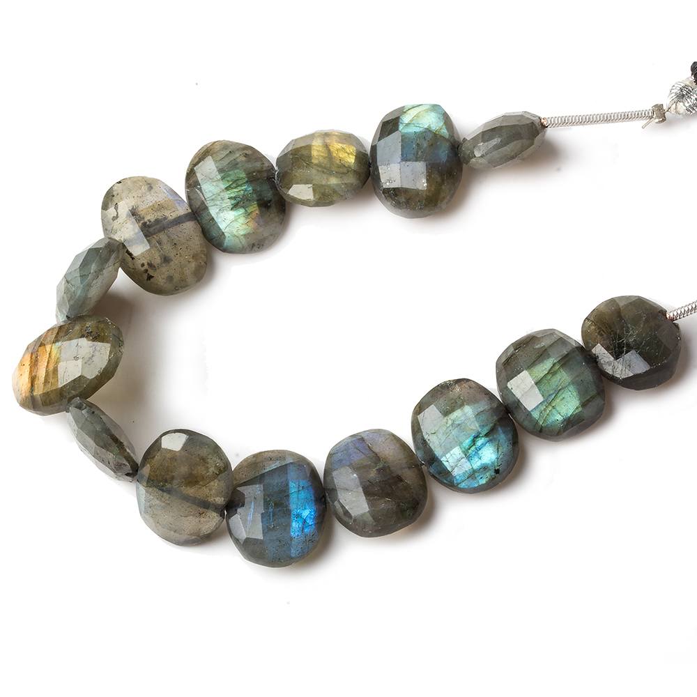12x10-14x10mm Labradorite side drilled Faceted Cushion beads 6 inch 14 pcs