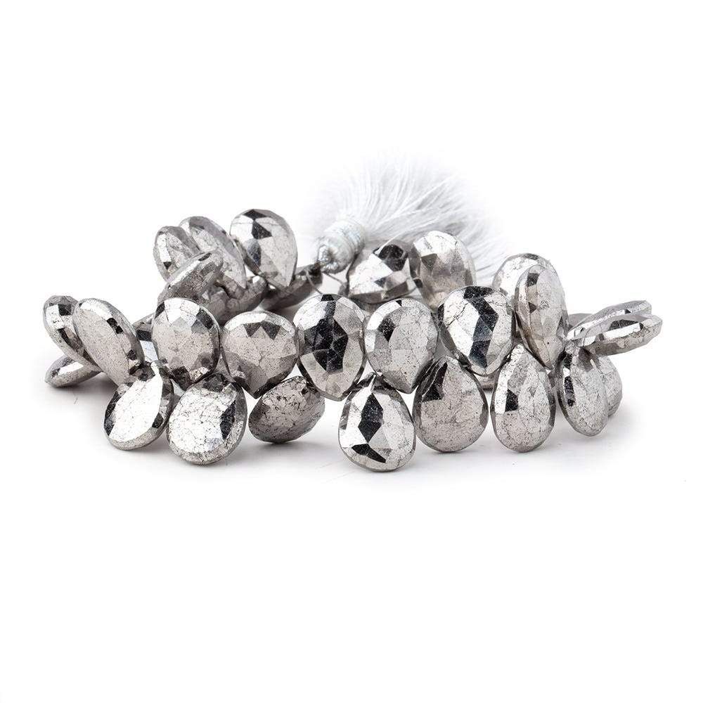 12x10mm White Pyrite Faceted Pear Briolette Beads 7.5 inch 30 pieces