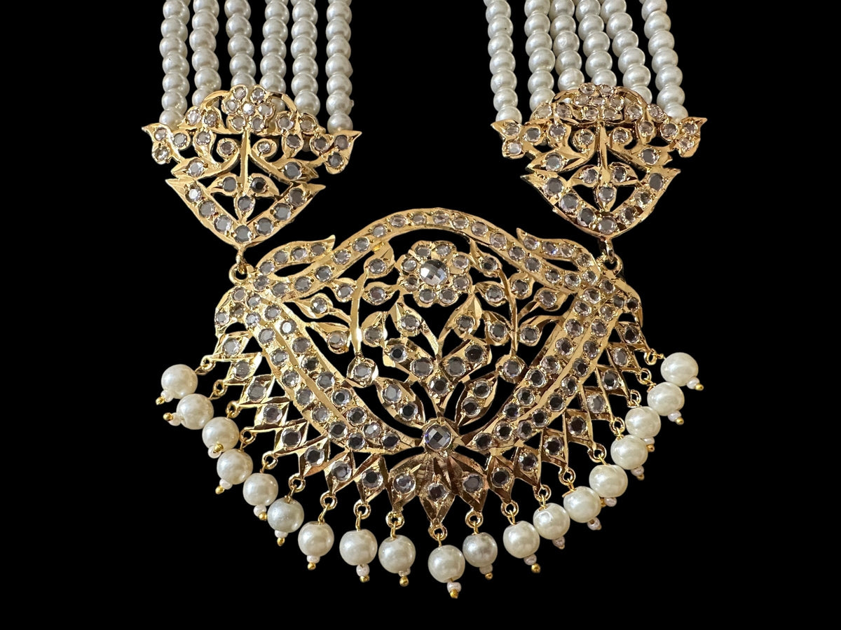 DLN111 Hareem pearl rani haar with jhoomar earrings in pearls ( READY TO SHIP )
