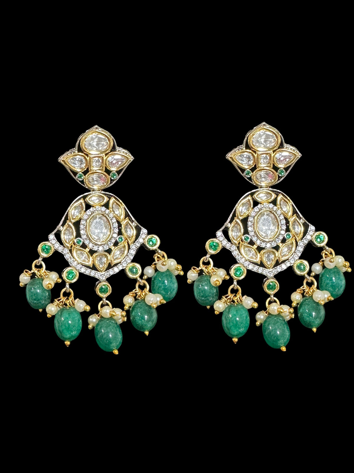 DNS62 Reema high quality polki necklace set - green ( READY TO SHIP )
