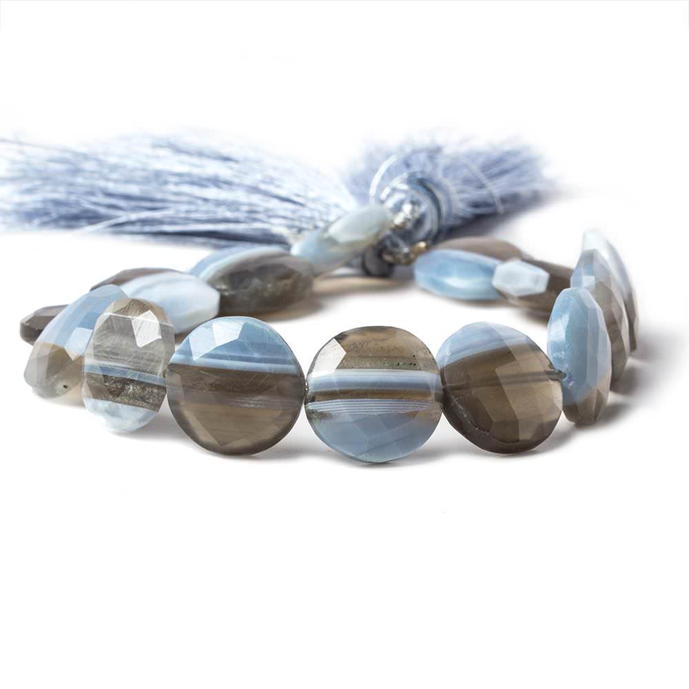 13.5-14.5mm Owyhee Natural Blue Opal faceted coin beads 15 pieces