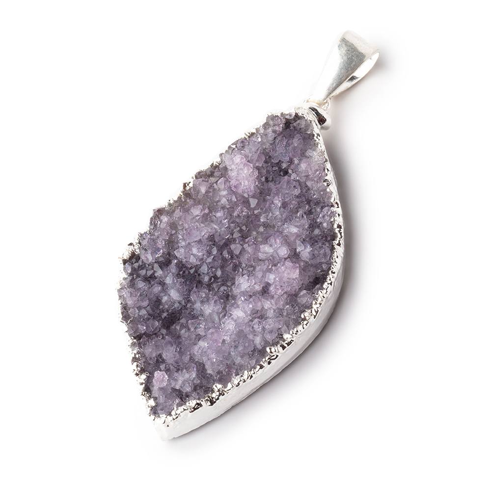 2x1 inch Silver Leafed Pale Amethyst Drusy Marquise with Bail 1 piece