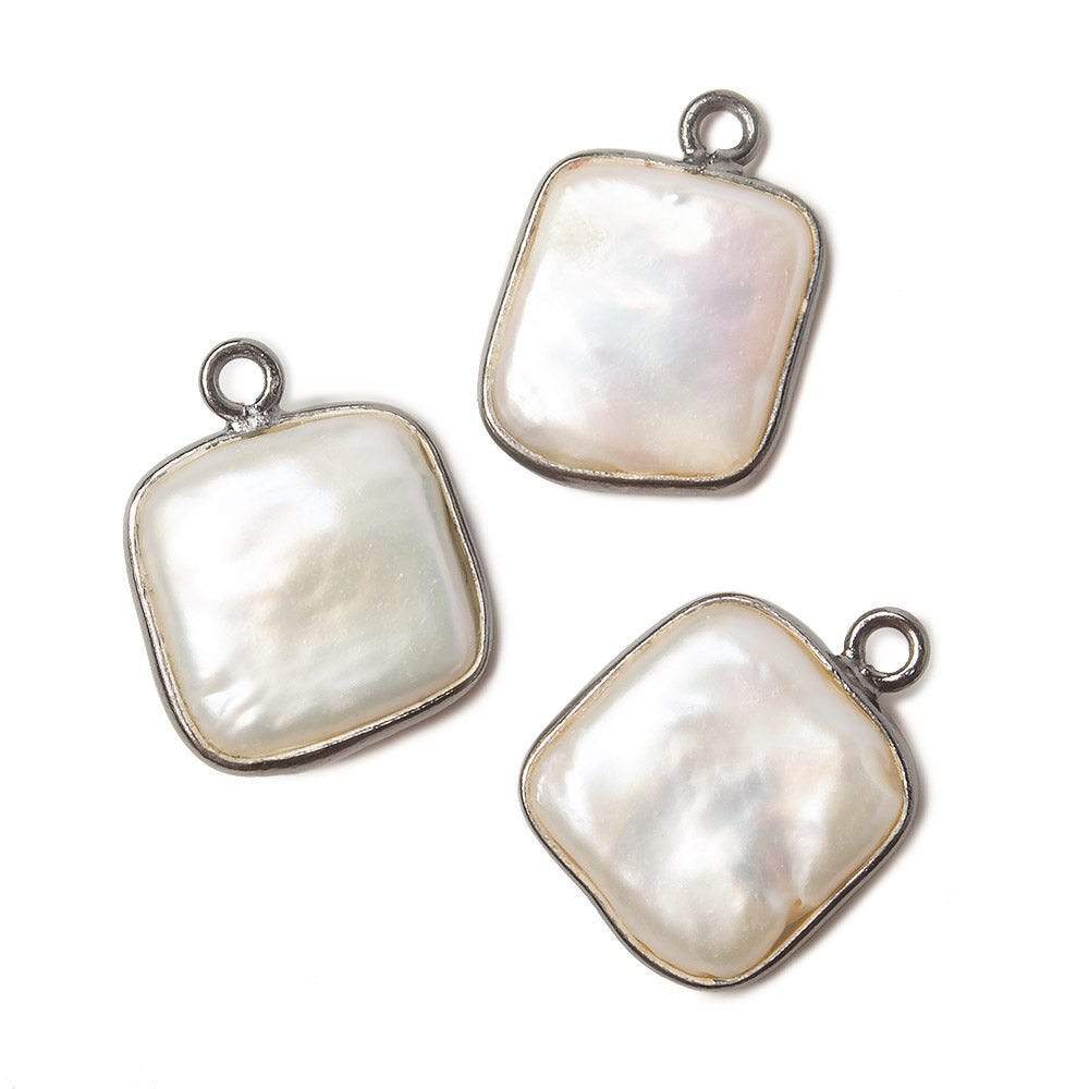 13mm Black Gold Bezel Cream Square Pearl Pendant 1 piece
