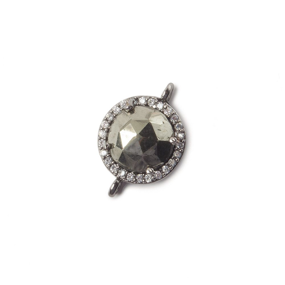 13mm Black Gold Bezel White CZ and Pyrite Coin Connector 1 focal bead