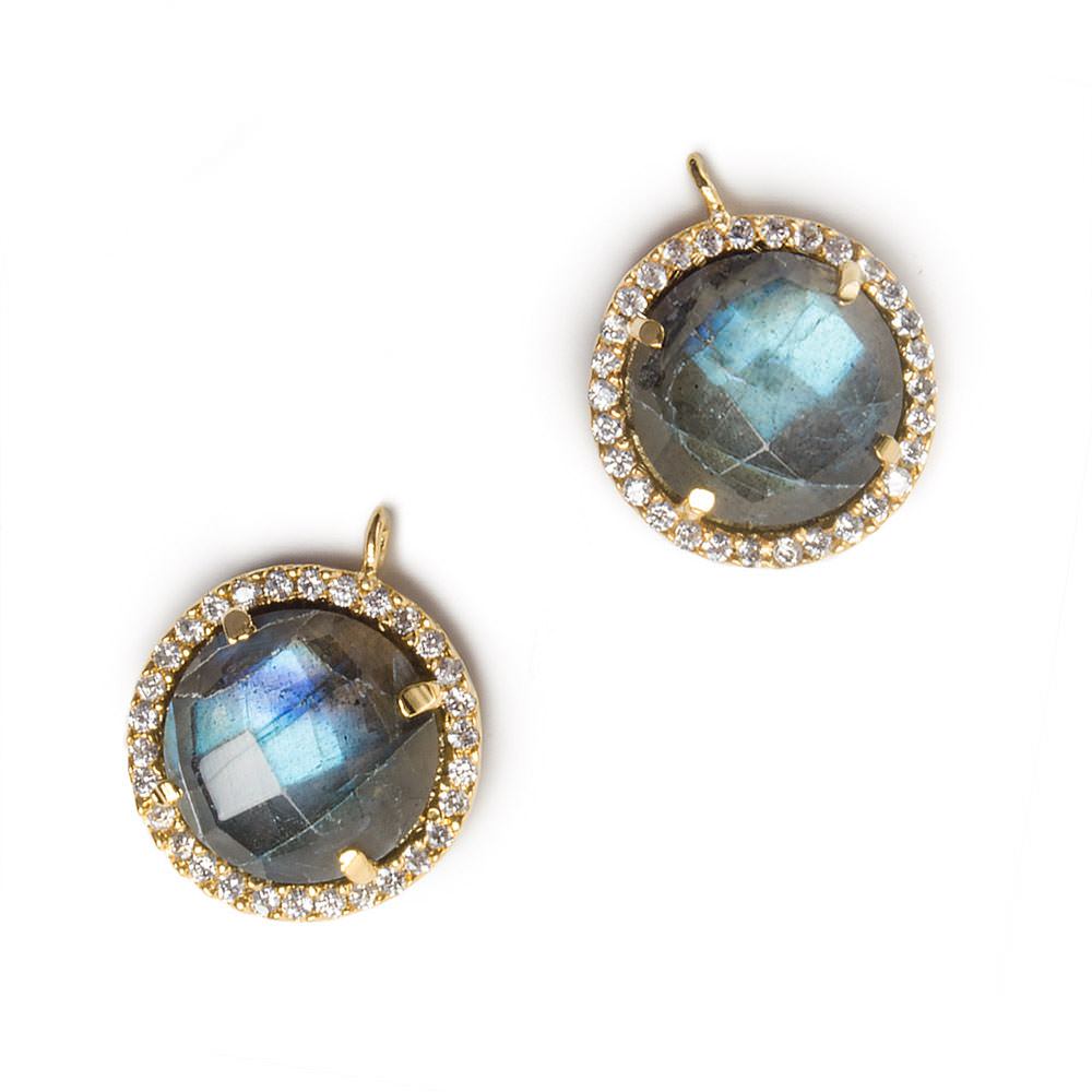 13mm Vermeil Bezel White CZ and Labradorite Coin Pendant 1 focal bead