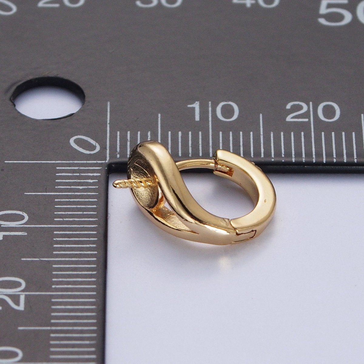 13mm Gold Huggie Hoops Earring with Half Drilled Pearl Bead Earring Making Findings L-874