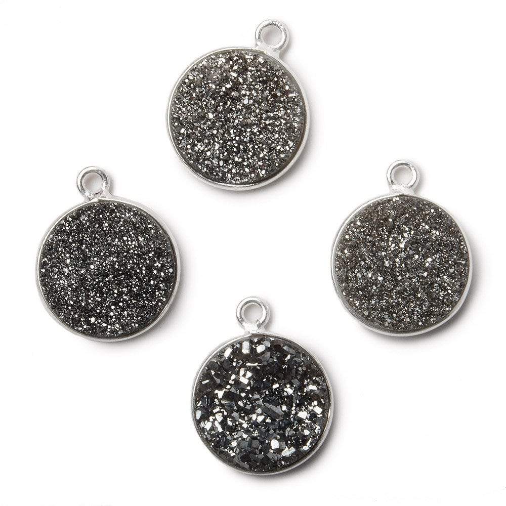 13mm Silver .925 Bezel Metallic Platinum Drusy Coin Pendant 1 piece
