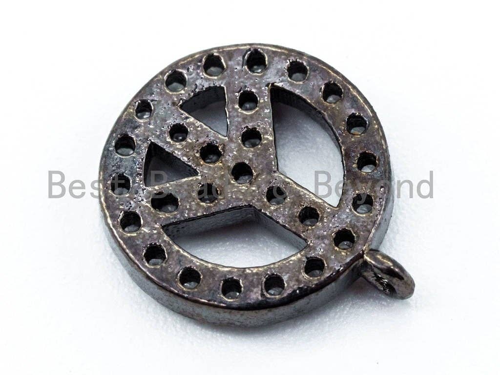 CZ Micro Pave Peace Sign Round Charm, sku#B15