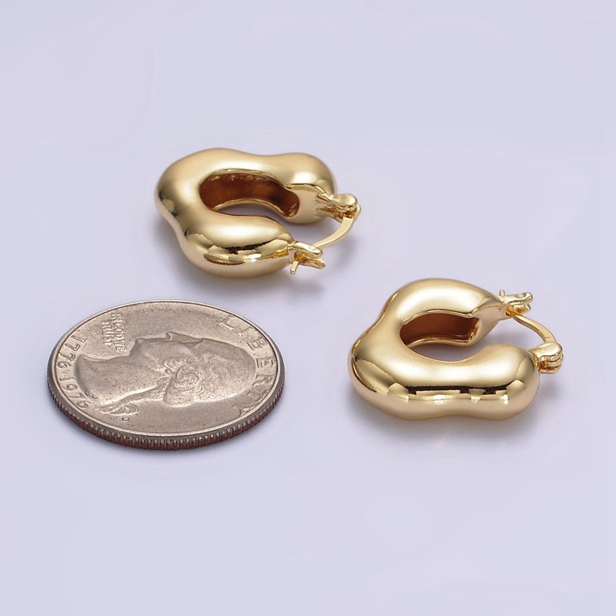 14K Gold Filled Abstract Cloud Dome French Lock Latch Hoop Earrings | AE629