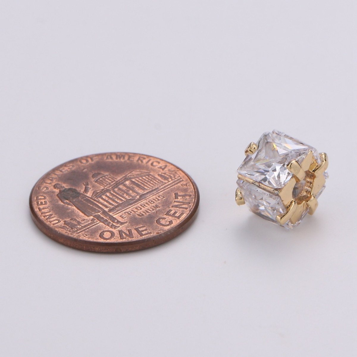 14k Gold FIlled Beads CZ Micro Pave Cube Large Hole Spacer Beads, Cubic Zirconia Spacer Beads, Gold Square Bead Spacer for Bracelet Making B-390