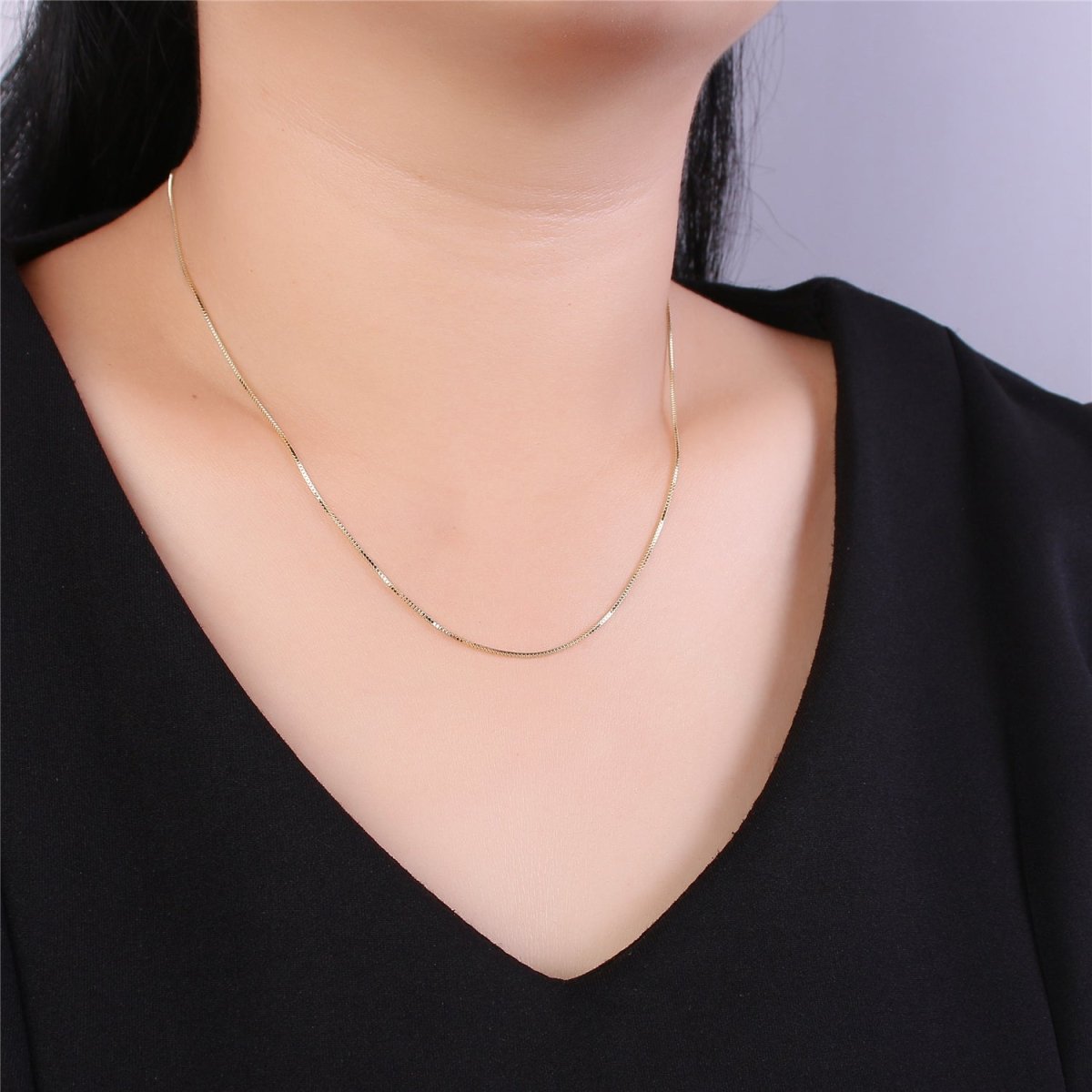 14K Gold Filled Box Chain Necklace, 18 Inch Box Chain Necklace, Dainty 0.7mm Box Necklace w/ Spring Ring | WA-411 Clearance Pricing