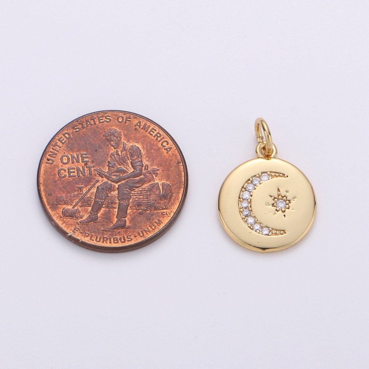 14k Gold Filled Celestial Disc Pendant Micro Pave Moon Pendant Star Charm for Necklace Bracelet Component D-104