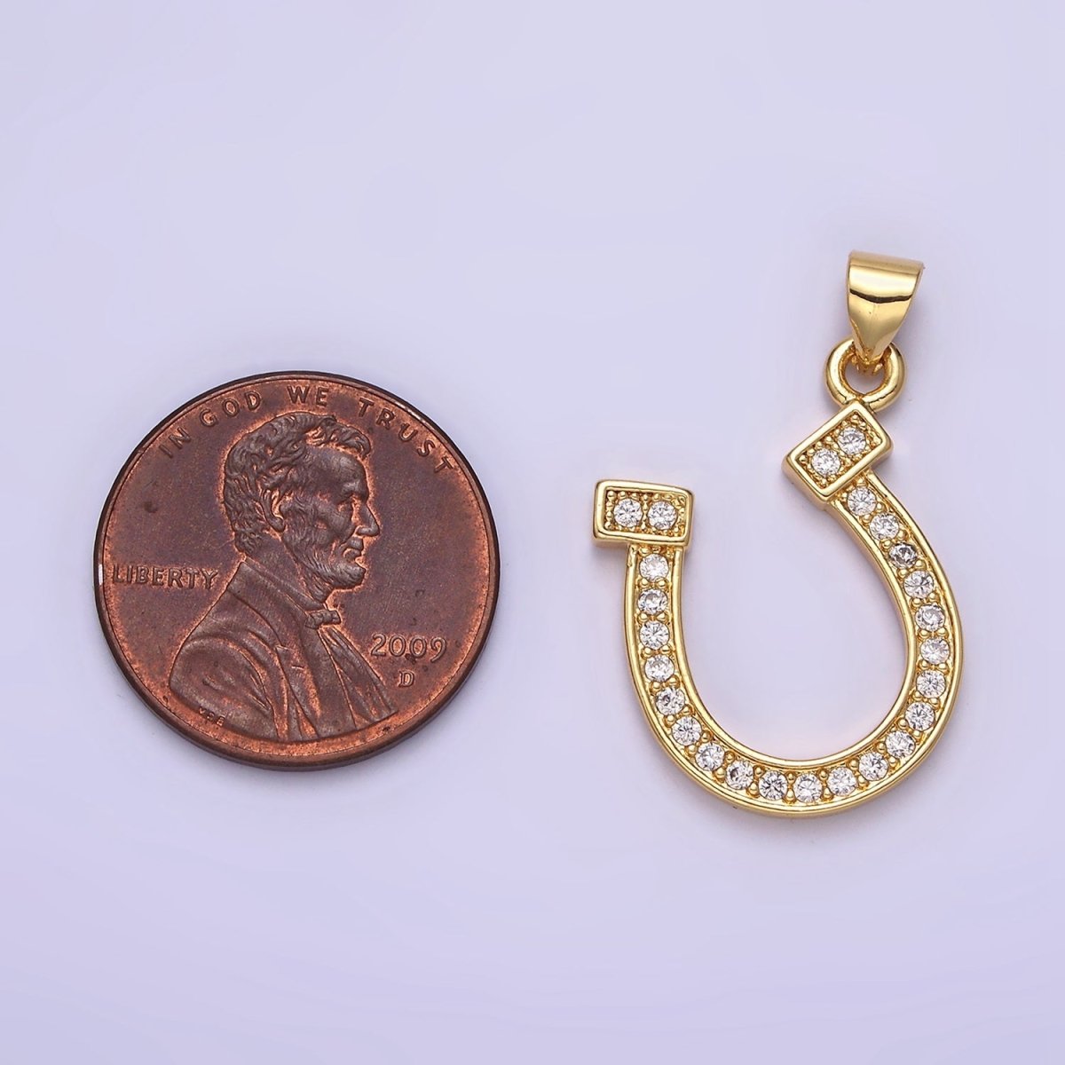 14K Gold Filled Lucky Horseshoe Micro Paved CZ Pendant | AA484