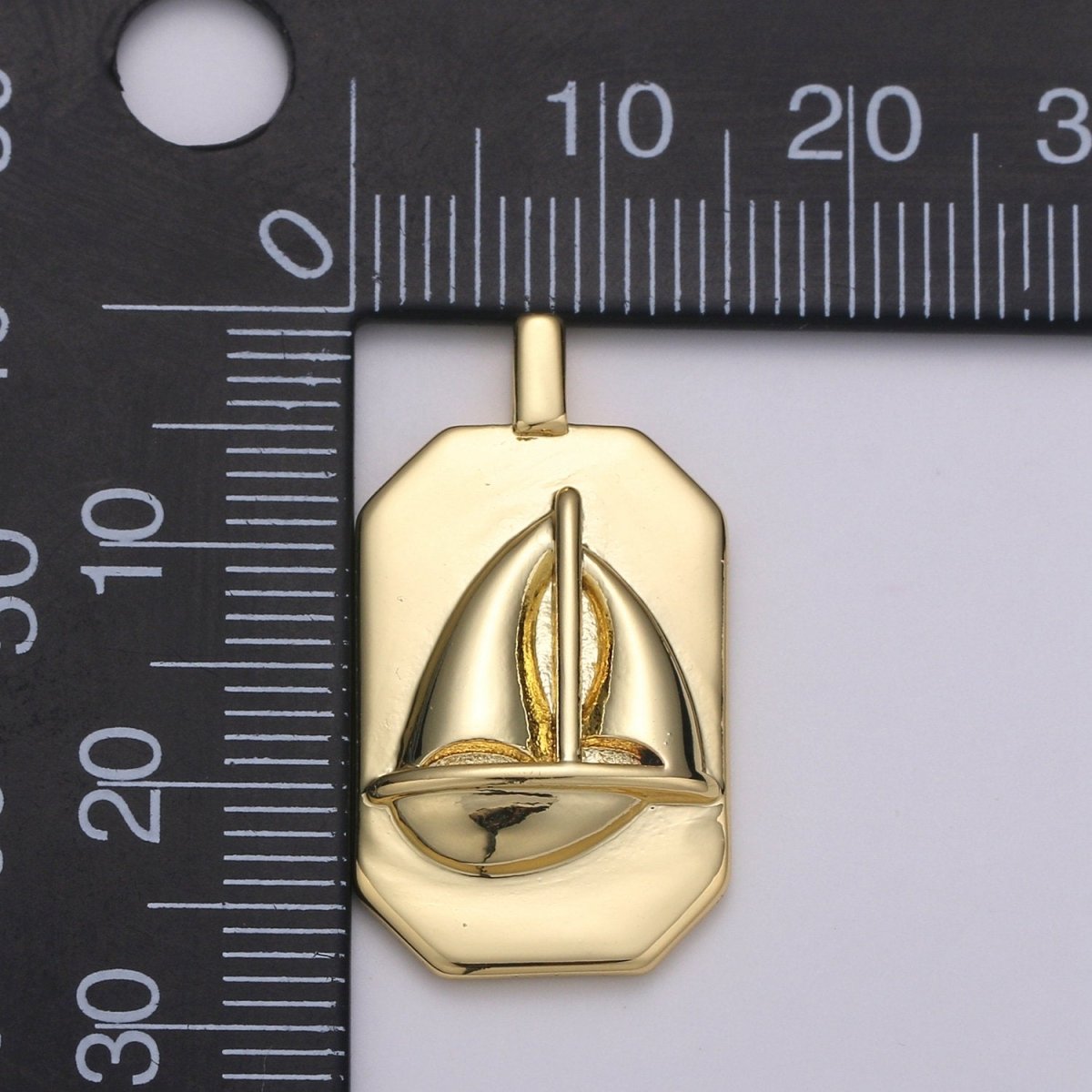 14K Gold Filled Sailboat Charm- Rectangle Medallion Sailboat Pendant - Dainty Charm - for Necklace Bracelet Earring Component J-034