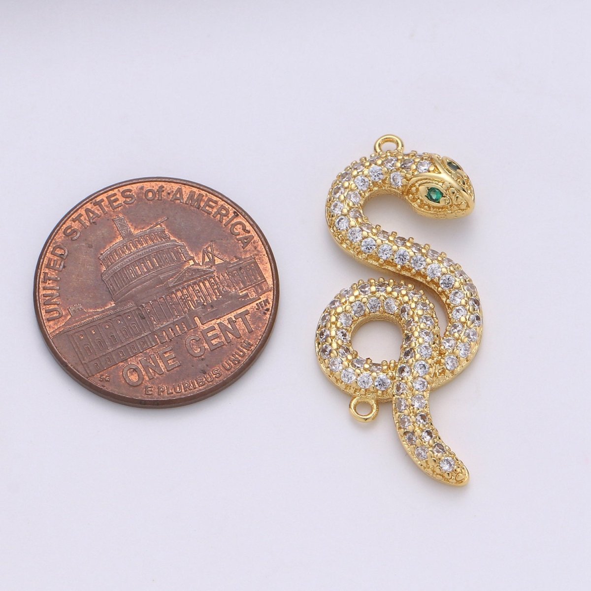 14K Gold Filled Snake Connector, Serpent Animal Lover Link Connector Cubic Zirconia Bracelet Connector, Necklace Pendant Findings For Jewelry Making Supply F-455