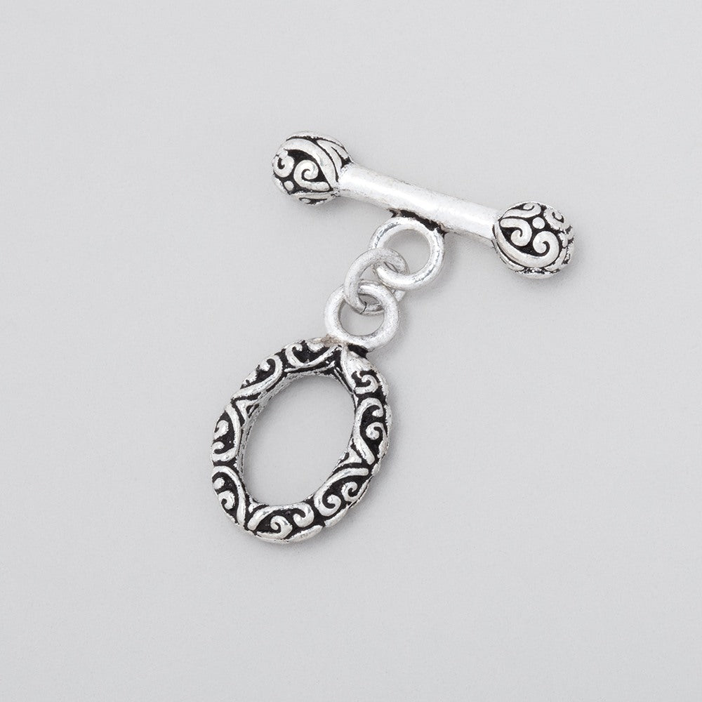 14x11mm Antiqued Sterling Silver Toggle Bali Design 1 piece