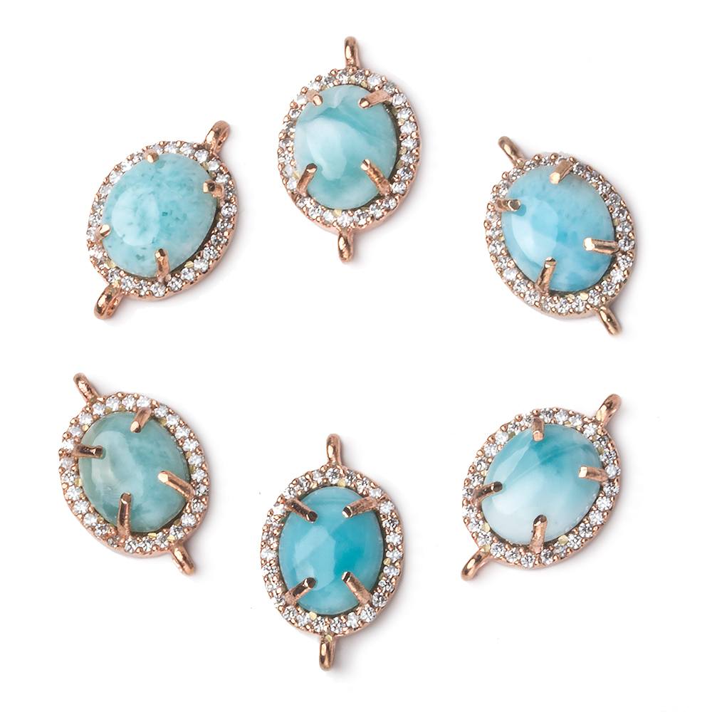 14x11mm Rose Gold Bezel White CZ and Larimar Oval Connector 1 focal piece