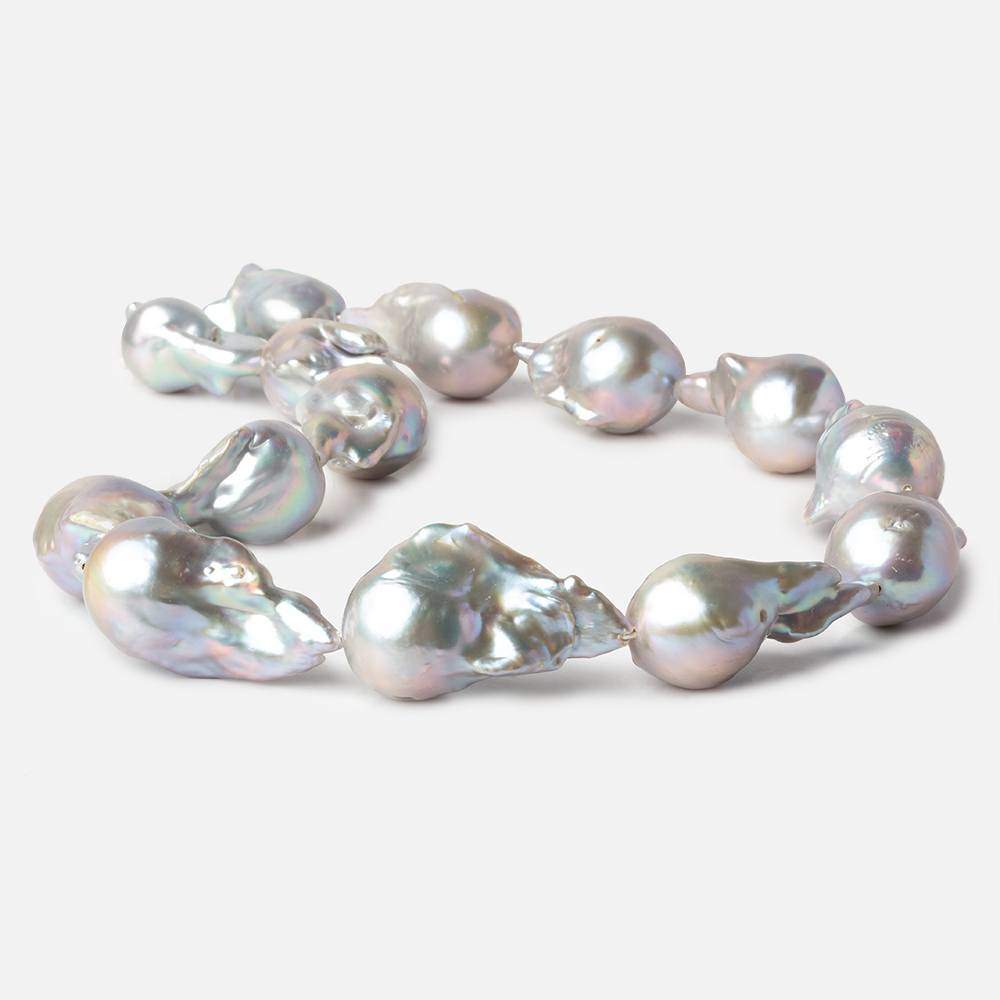15.5-16mm Silver Ultra Baroque Freshwater Pearls 16.5 inch 14 pcs .8mm drill hole AAA