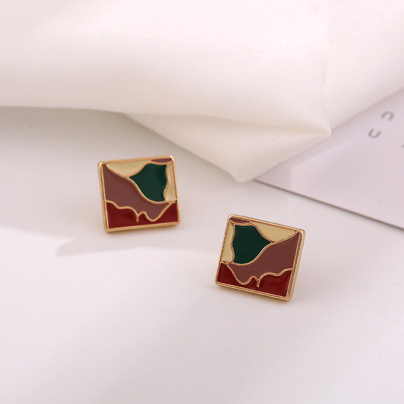 Stall Sier Needle Ethnic Artistic Retro Love Contrast Color Simple Earrings