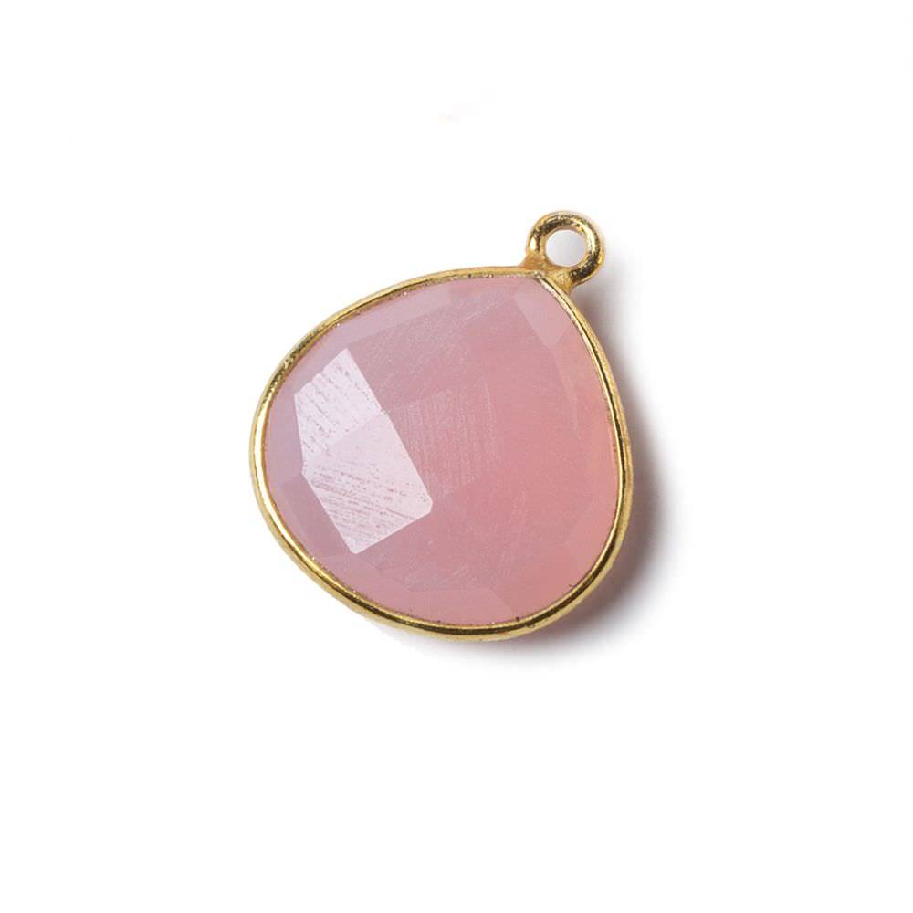 15mm Vermeil Bezel Petal Pink Chalcedony Heart Focal Pendant 1 piece