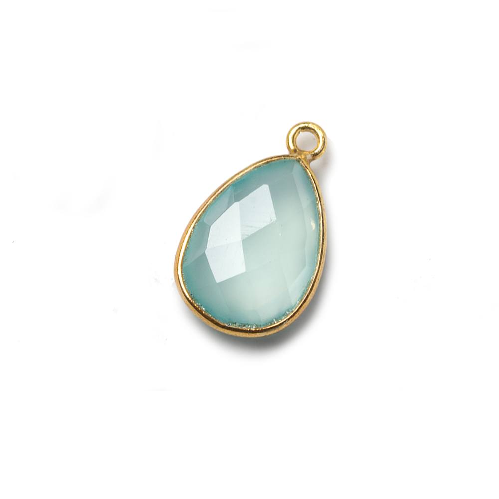 15x11mm Vermeil Bezel Aqua Chalcedony Pear Focal Pendant 1 piece