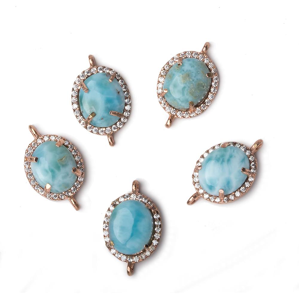 15x12mm Rose Gold Bezel White CZ and Larimar Oval Connector 1 focal piece