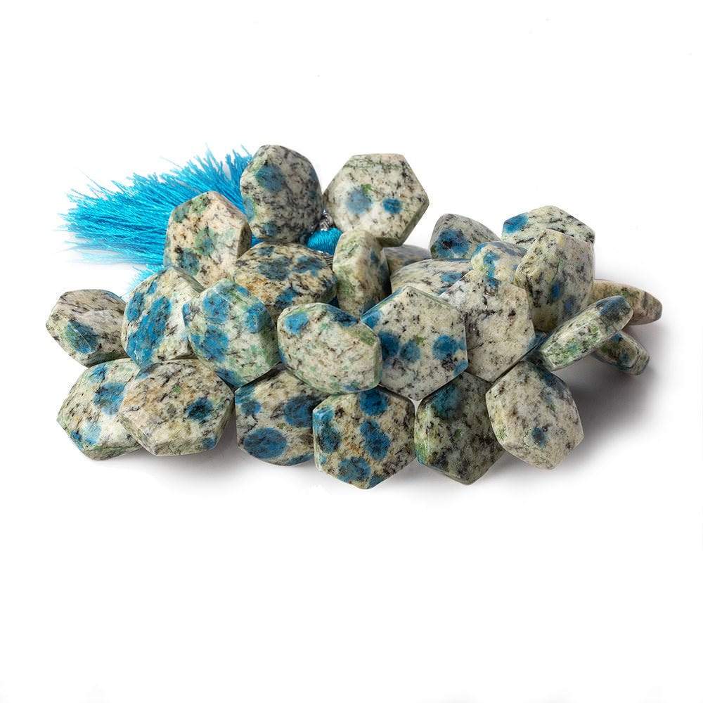 15x15mm K2 Azurite Granite "K2 Jasper" plain hexagon beads 8 inch 31 beads